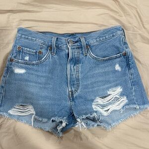Levi's 501 Light Blue Ripped Jean Shorts 26